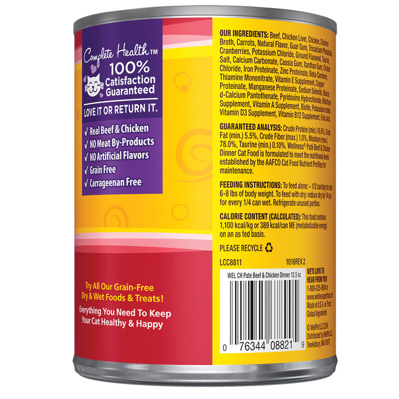 Wellness, Canned Cat Food, Complete Health, Beef & Chicken - Wet Cat Food image number null