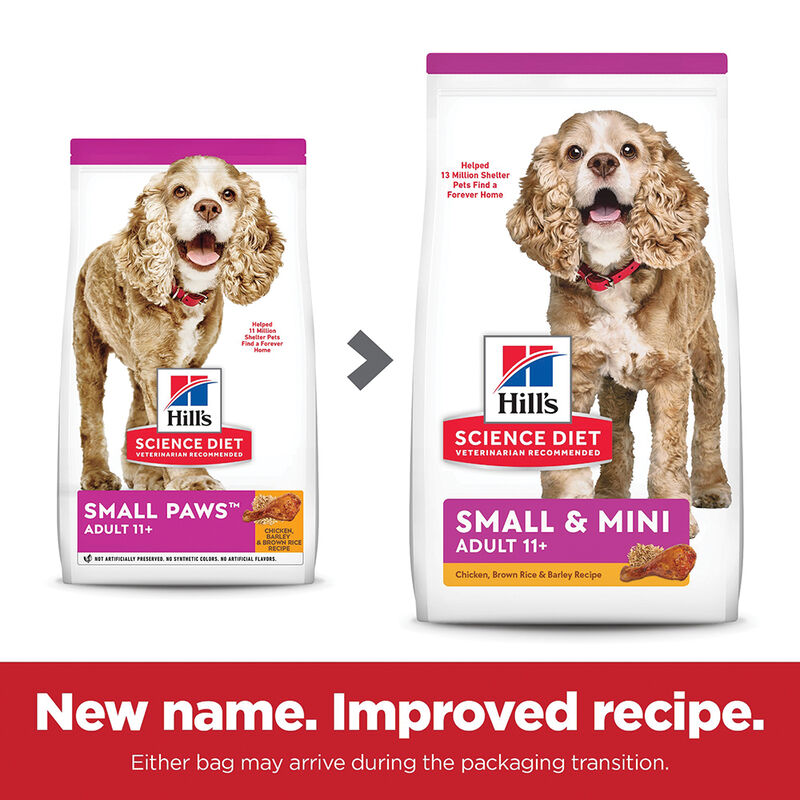 Science Diet, Adult 11+ Small Paws Chicken Meal, Barley & Brown Rice Recipe Dry Dog Food - Dry Dog F image number null