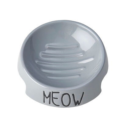 PetRageous, Meow Inverted Cat Bowl - Gray - 5"