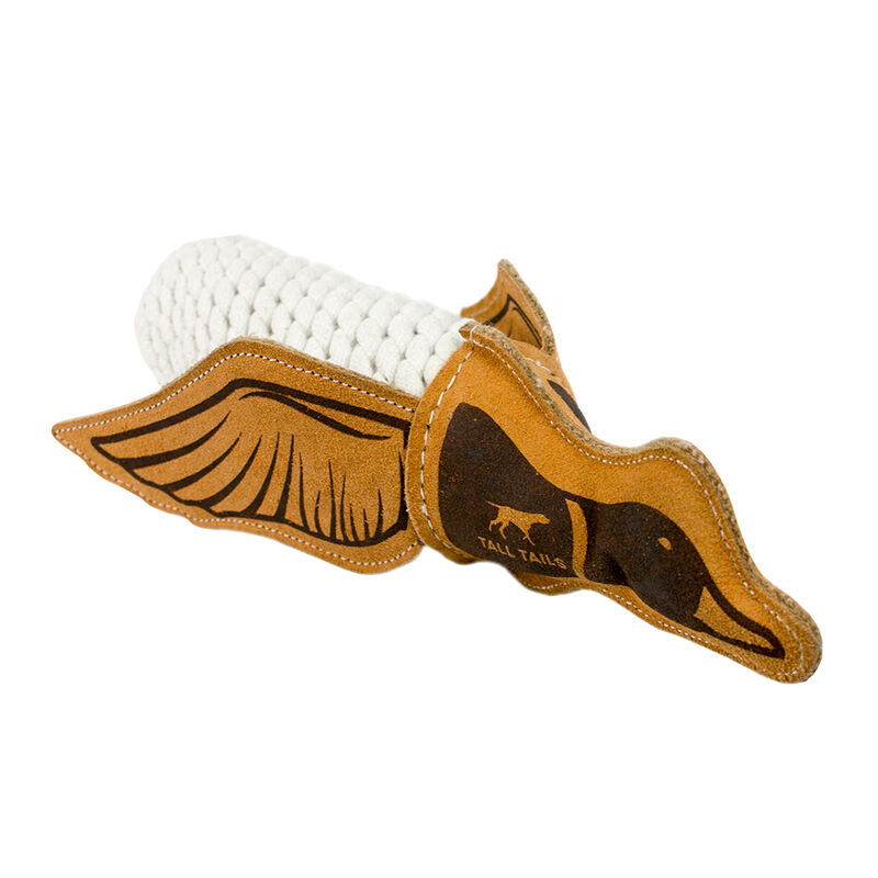 Tall Tails, Natural Leather & Rope Quacker Crunch Toy - 16" - Tug Dog Toy image number null