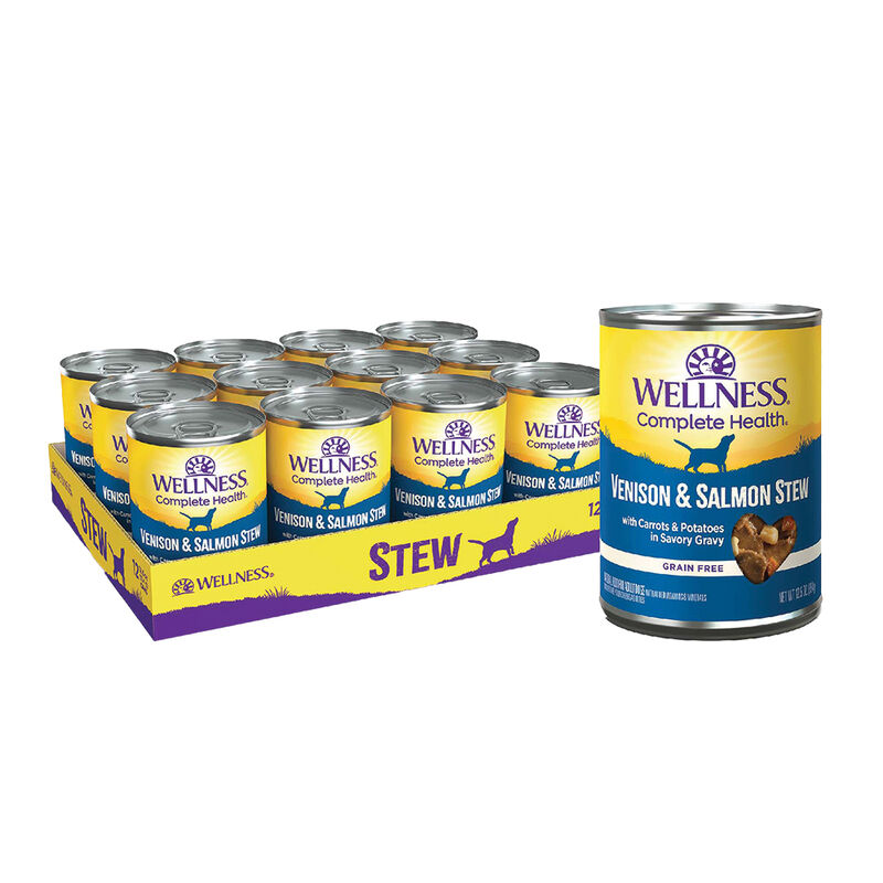Wellness, Canned Dog Food, Chunks & Gravy, Venison & Salmon Stew with Carrots & Potatoes - 12.5 oz - image number null