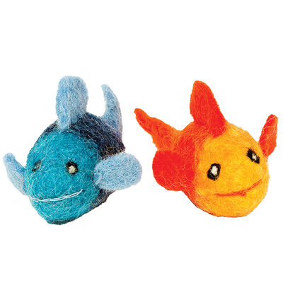 Dharma Dog Karma Cat, Wool Pet Toy - Fish - 2 pk