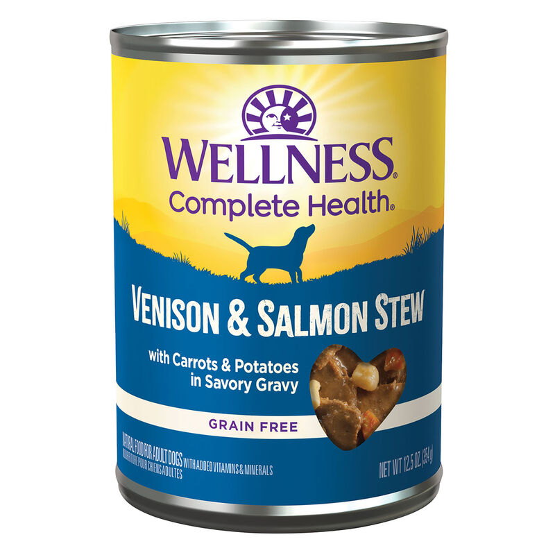 Wellness, Canned Dog Food, Chunks & Gravy, Venison & Salmon Stew with Carrots & Potatoes - 12.5 oz - image number null