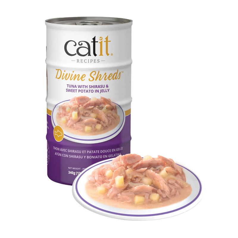 Catit, Divine Shreds in Jelly - Tuna with Shirasu & Sweet Potato - Wet Cat Food - 85g x 4pk image number null