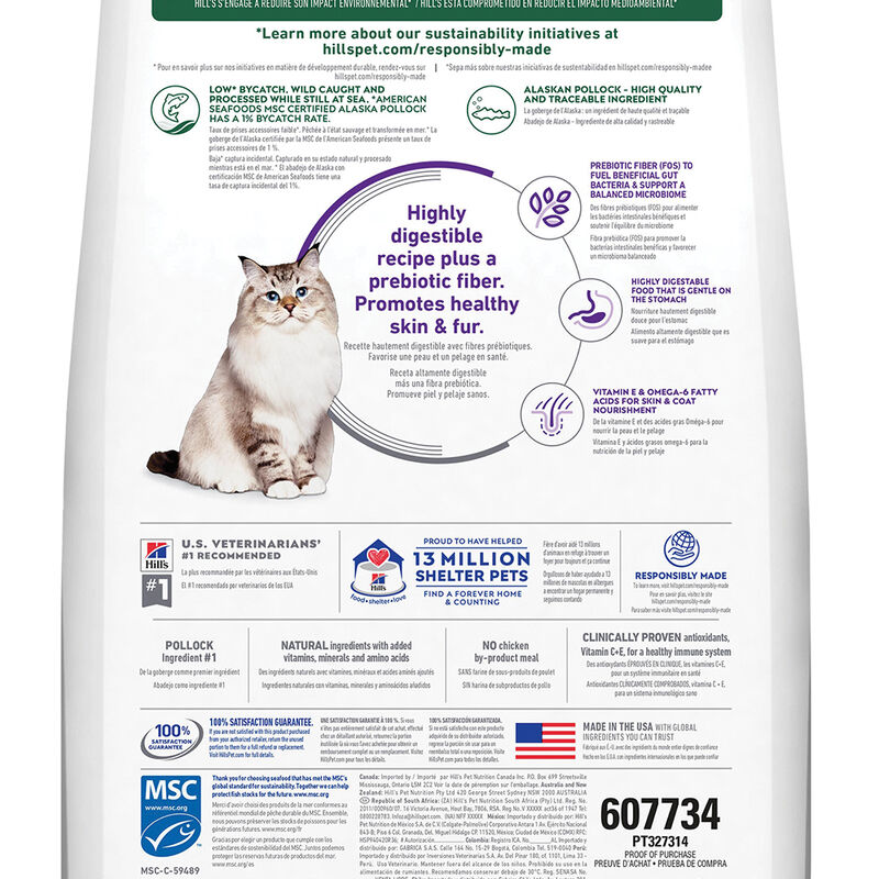 Science Diet, Feline Adult - Sensitive Stomach & Skin - Pollock & Barley - Dry Cat Food image number null