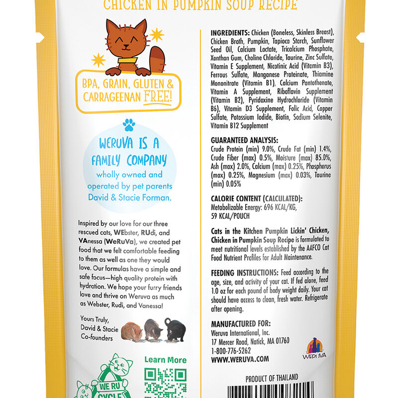 Weruva, Pouch, Feline Adult - Pumpkin Lickin Chicken - 85 g - Shreds - Wet Cat Food image number null