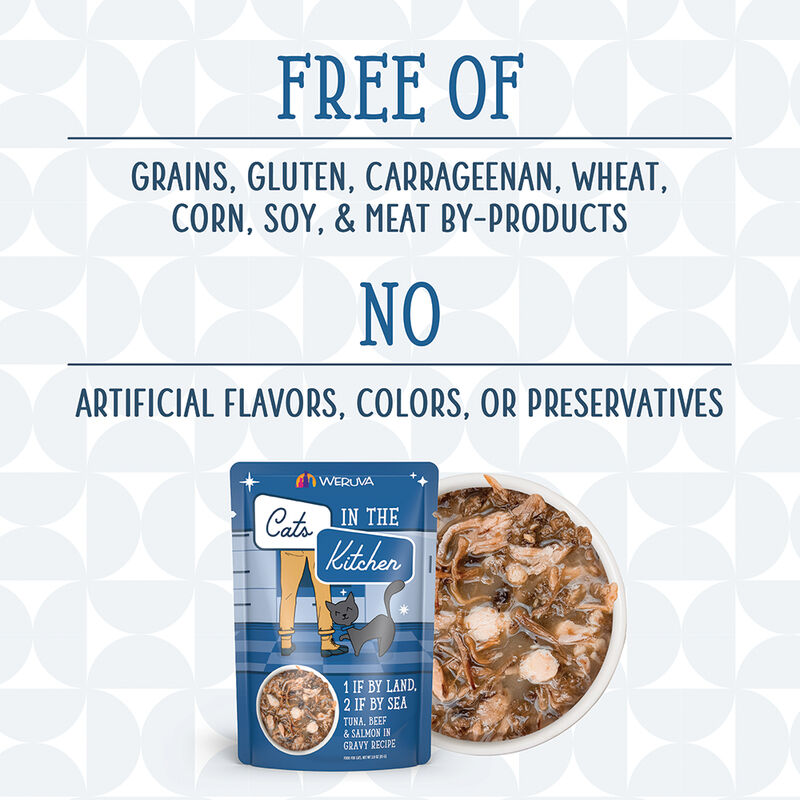 Weruva, Pouch, Feline Adult - 1 If By Land, 2 If By Sea - 85 g - Shreds - Wet Cat Food image number null