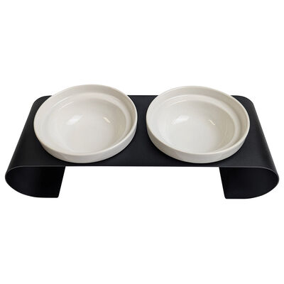 Brigade, Double Ceramic Bowl on Metal Base