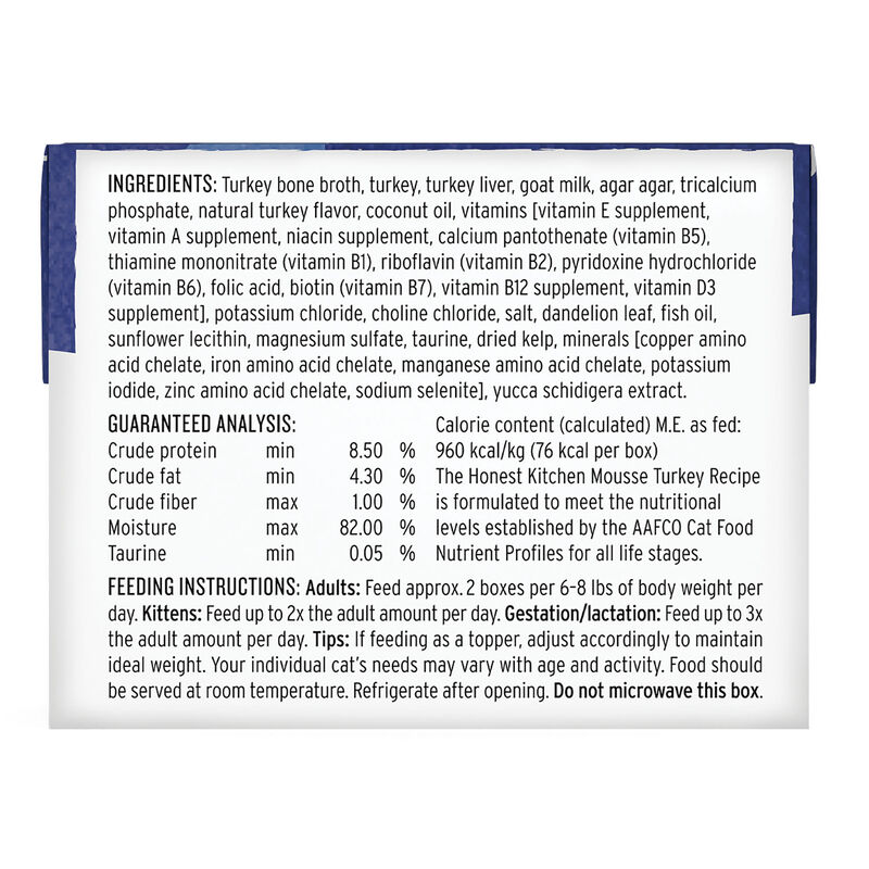 The Honest Kitchen, Mousse - Grain Free Turkey Recipe in Creamy Goat's Milk Sauce - Wet Cat Food image number null