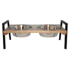 Mango Wood Double Feeder with Stainless Steel Bowls image number null