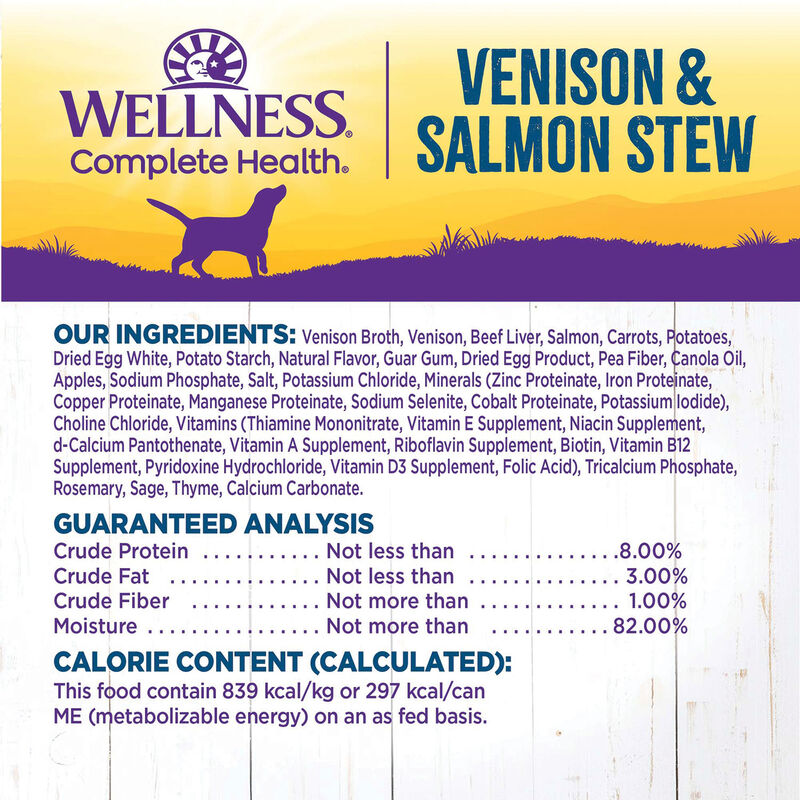Wellness, Canned Dog Food, Chunks & Gravy, Venison & Salmon Stew with Carrots & Potatoes - 12.5 oz - image number null