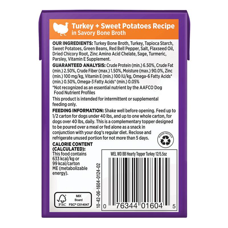Wellness, Bowl Boosters - Hearty Toppers - Turkey & Sweet Potatoes in Bone Broth - 156 g - Wet Dog F image number null