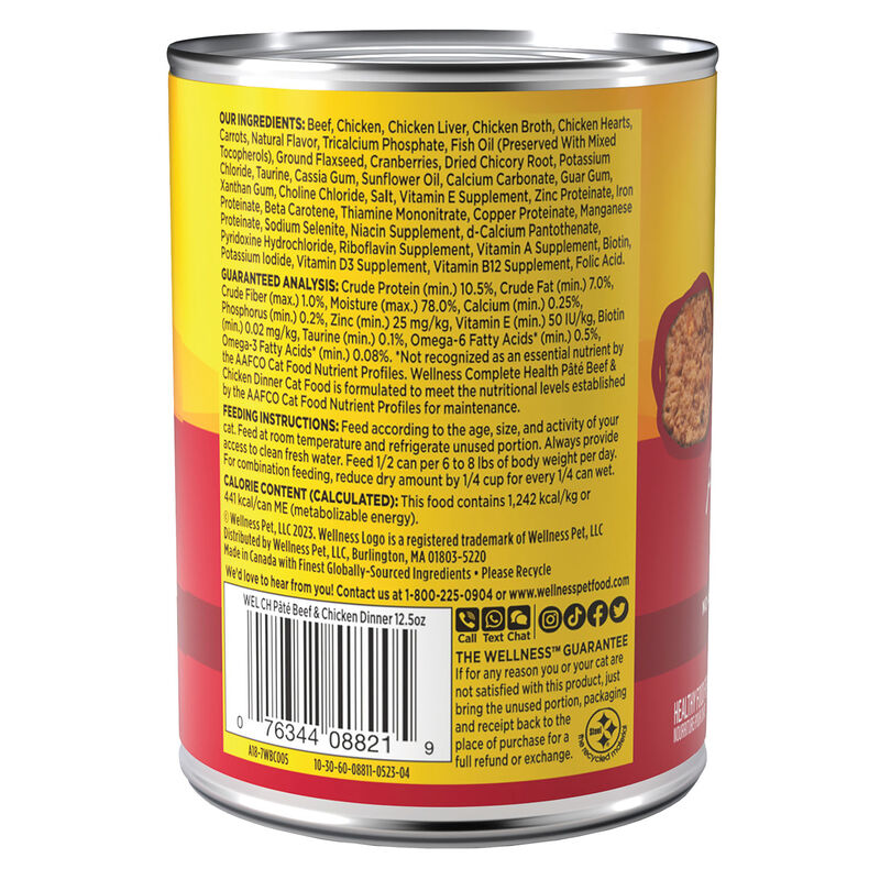 Wellness, Canned Cat Food, Complete Health, Beef & Chicken - Wet Cat Food image number null