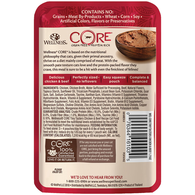 Wellness, Pouch, Feline Adult - Core Tiny Tasters - Chicken & Beef - 50 g - Wet Cat Food image number null