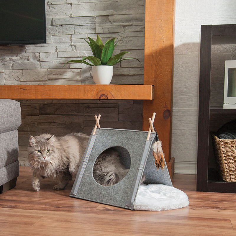 BeOneBreed, Felt Cat Tent w/ Cushion - Grey - Plush Cat Bed image number null