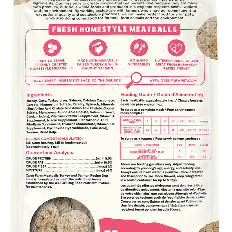 Open Farm, Freshly Crafted Meatballs Turkey & Salmon Recipe image number null
