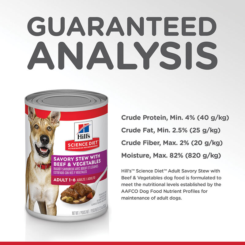 Science Diet, Adult Savory Stew with Beef & Vegetables Canned Dog Food, 363 g - Wet Dog Food image number null
