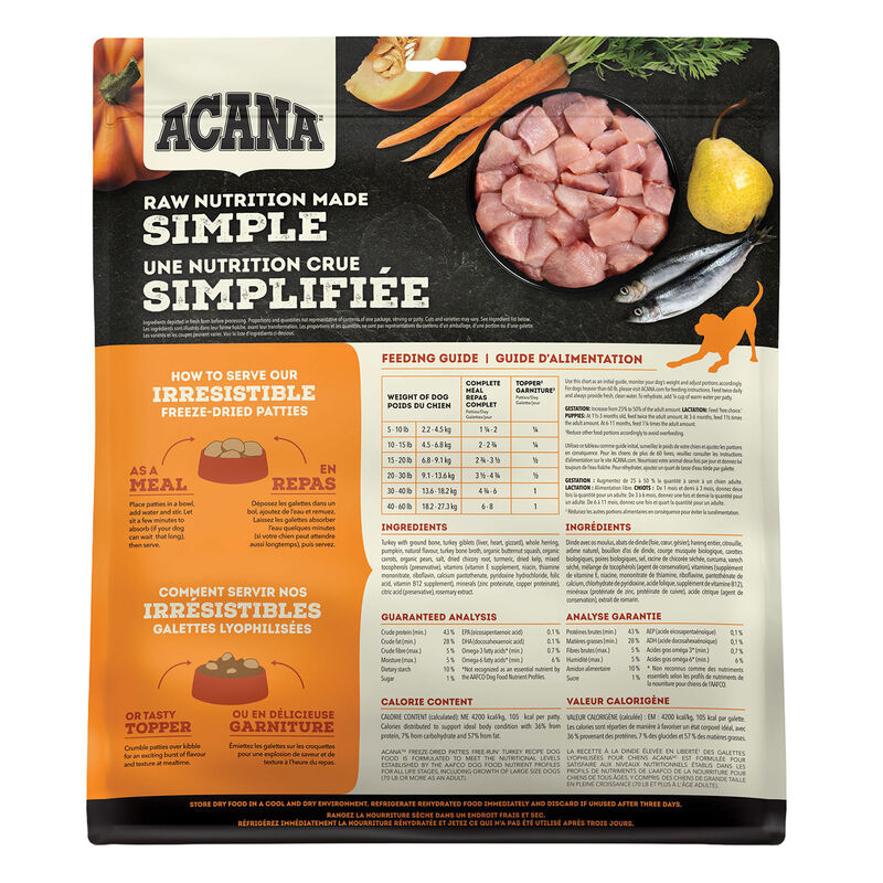 Acana, Adult - FD Patties - Free Run Turkey - 397 g - Freeze Dried Dog Food image number null