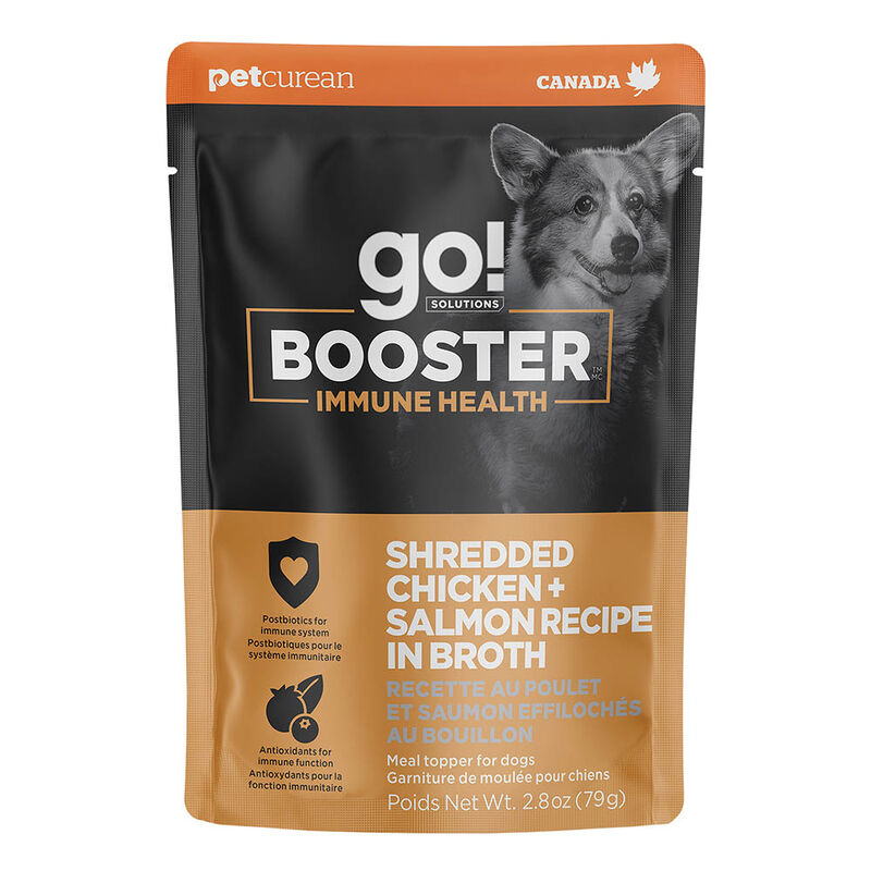GO! SOLUTIONS,  BOOSTER Immune Health Shredded Chicken + Salmon in broth - 78 g - Wet Dog Food image number null