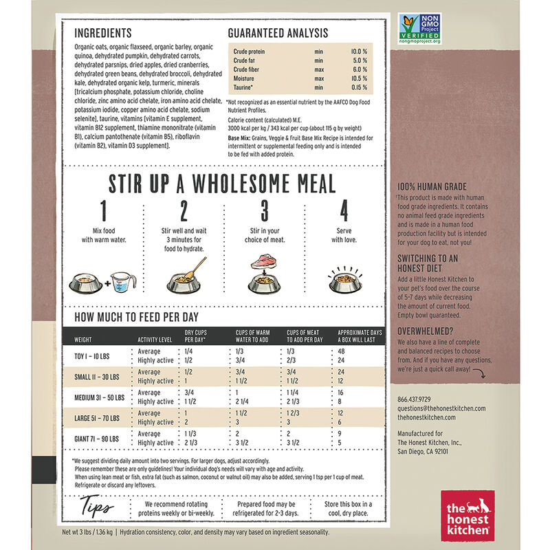 The Honest Kitchen, Whole Grain Veggie & Fruit  Base Mix - Freeze Dried Dog Food image number null
