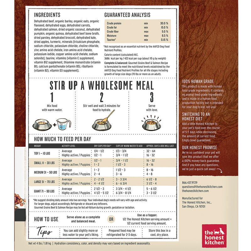 The Honest Kitchen, Gourmet Grains, Beef & Salmon Recipe - Freeze Dried Dog Food image number null