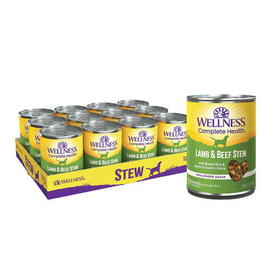 Wellness, Canned Dog Food, Chunks & Gravy, Lamb & Beef Stew with Brown Rice & Apples - 12.5 oz - Wet