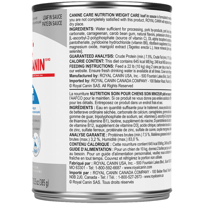 Royal Canin, Canine Care Nutrition Adult Weight Care Loaf in Sauce - Wet Dog Food image number null