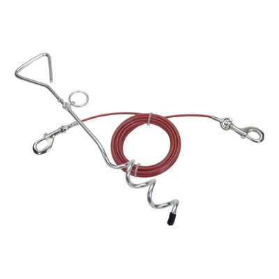 Dog Stake and Cable Tie Out Combos, Red, 15' Large Dogs