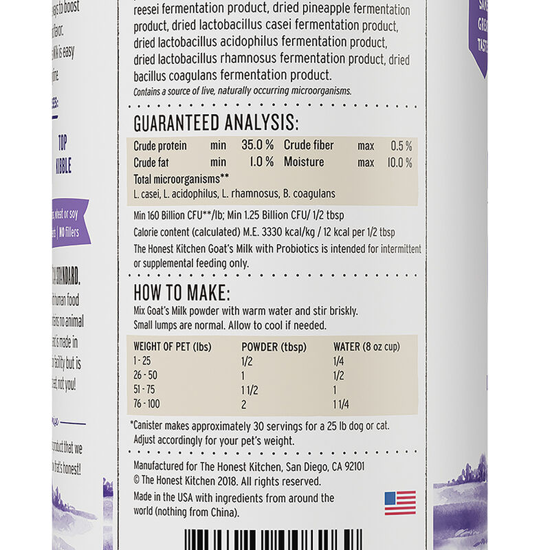 The Honest Kitchen, Organic Goats Milk with Probiotics - Dog Digestion image number null