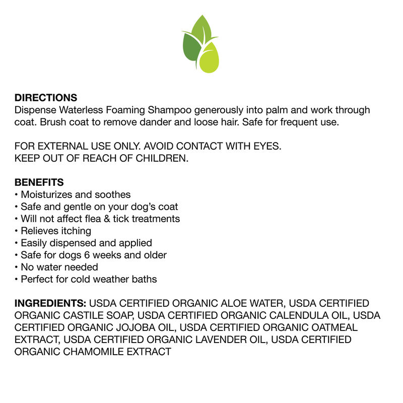 Pure and Natural Pet, Waterless Foaming Organic Dog Shampoo - 7.5 oz image number null