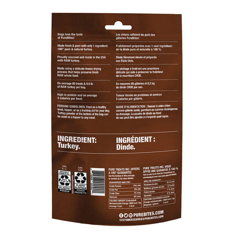 PureBites, Mid Size Dog Treats, Turkey - 70 g - Freeze Dried Dog Treat image number null
