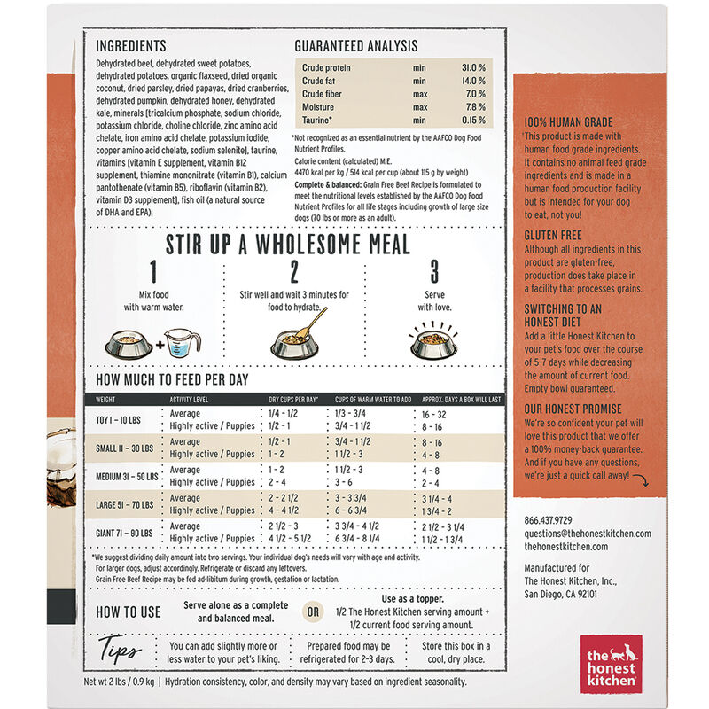 The Honest Kitchen, Grain Free Beef Recipe - Freeze Dried Dog Food image number null