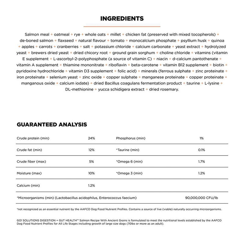 GO! SOLUTIONS, Adult - Digestion & Gut Health - Salmon w/ Ancient Grains - Dry Dog Food image number null