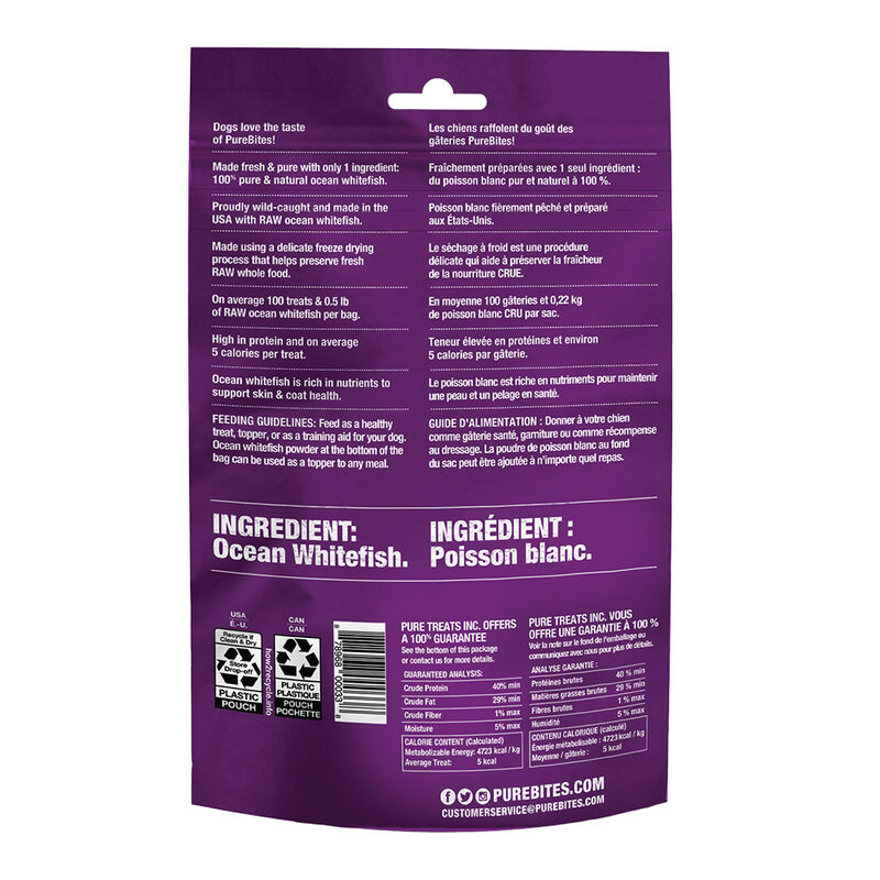 PureBites, Mid Size Dog Treats, Ocean Whitefish - 50 g - Freeze Dried Dog Treat image number null