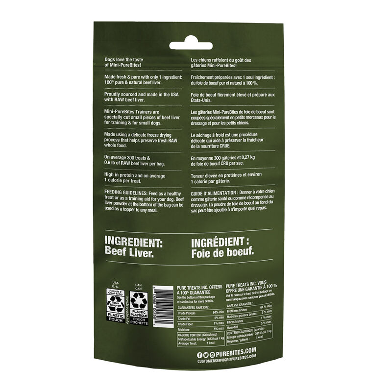 PureBites, Mini Trainers - Beef Liver - 85 g - Freeze Dried Dog Treat image number null
