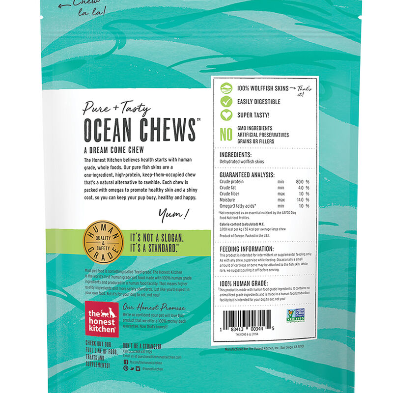 The Honest Kitchen, Ocean Chews -  Wolffish Skins - Dog Rawhide & Natural Chews image number null
