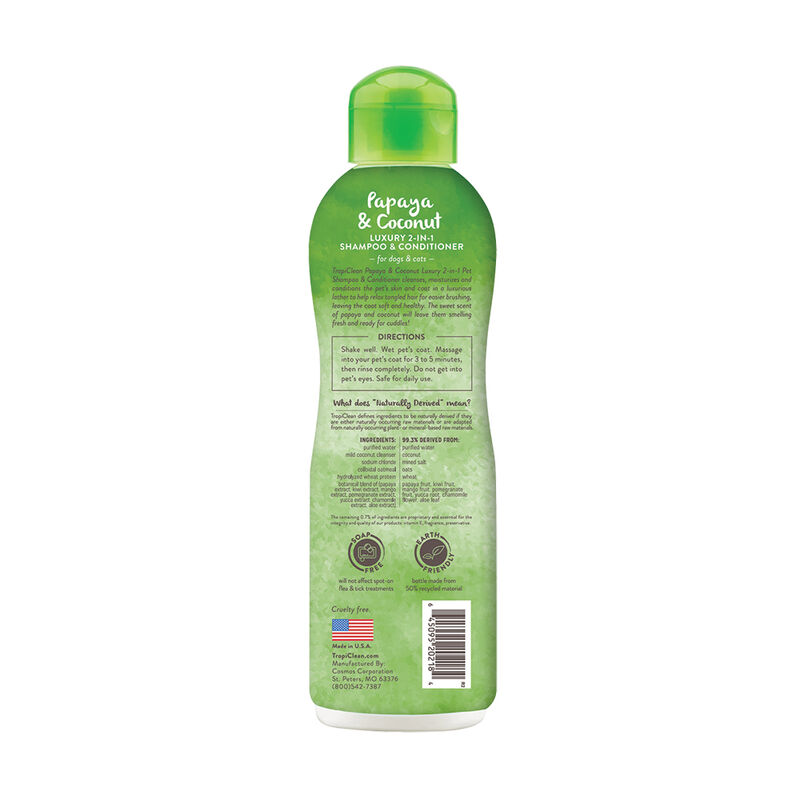 Tropiclean, Papaya & Coconut 2-in-1 Shampoo image number null