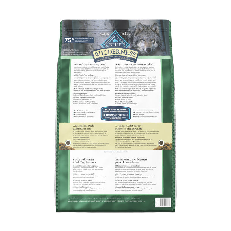 Blue Buffalo, Wilderness with More Meat & Wholesome Grains Adult Dog - Duck - Dry Dog Food image number null