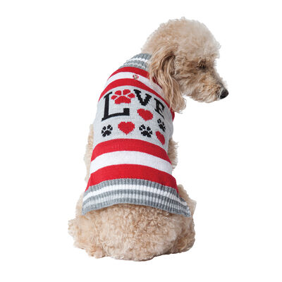 Pet Posse, Sweater - Love Paws - Red & Grey