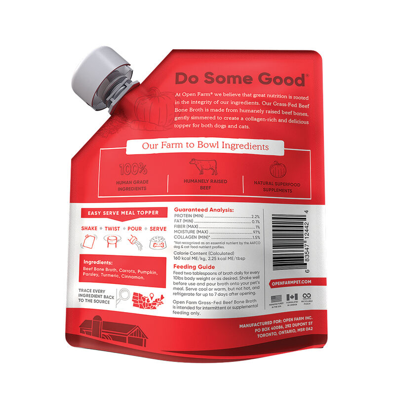 Open Farm, Grass Fed Beef Bone Broth - 340 g - Wet Dog Food image number null
