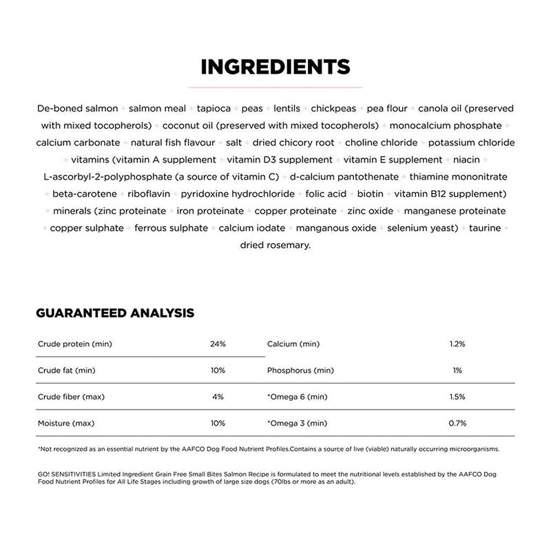 GO! SOLUTIONS, SENSITIVITIES Small Bites Limited Ingredient Grain Free Salmon recipe for dogs - Dry  image number null