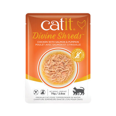 Catit, Pouch, Adult Feline - Divine Shreds - Chicken w/ Salmon & Pumpkin - 75 g