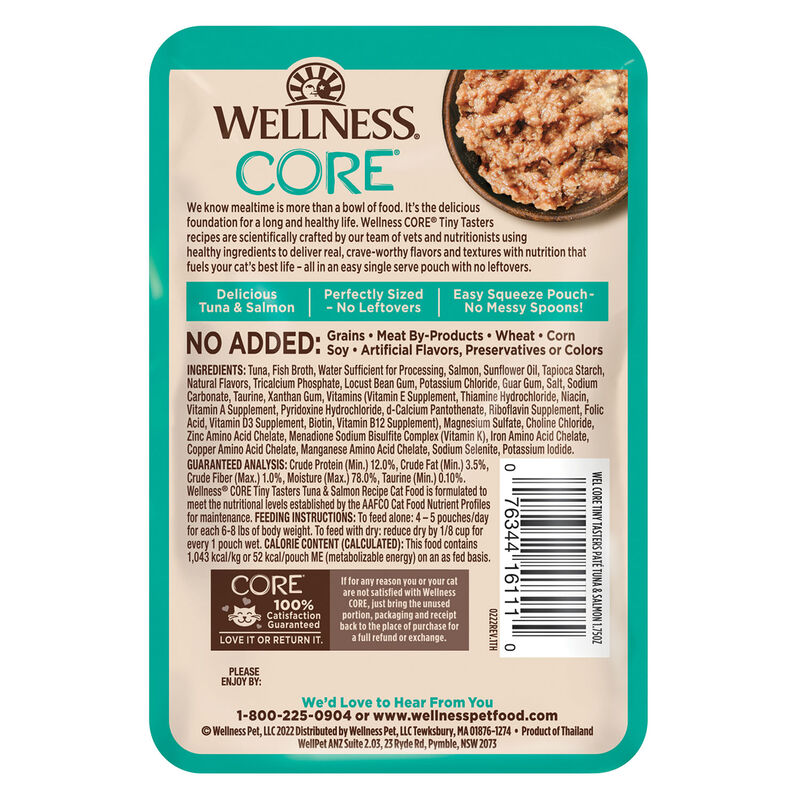 Wellness, Pouch, Feline Adult - Core Tiny Tasters - Tuna & Salmon - 50 g - 12 pk - Wet Cat Food image number null