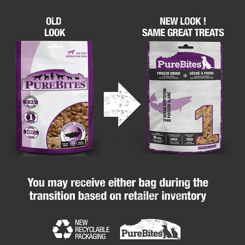 PureBites, Mid Size Dog Treats, Ocean Whitefish - 50 g - Freeze Dried Dog Treat image number null