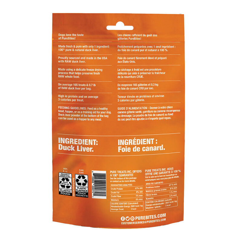 PureBites, Mid Size Dog Treats, Duck - 74 g - Freeze Dried Dog Treat image number null