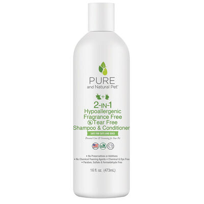 Pure and Natural Pet, 2-IN-1 Hypoallergenic Fragrance Free Tear Free Pet Shampoo & Conditioner - 16