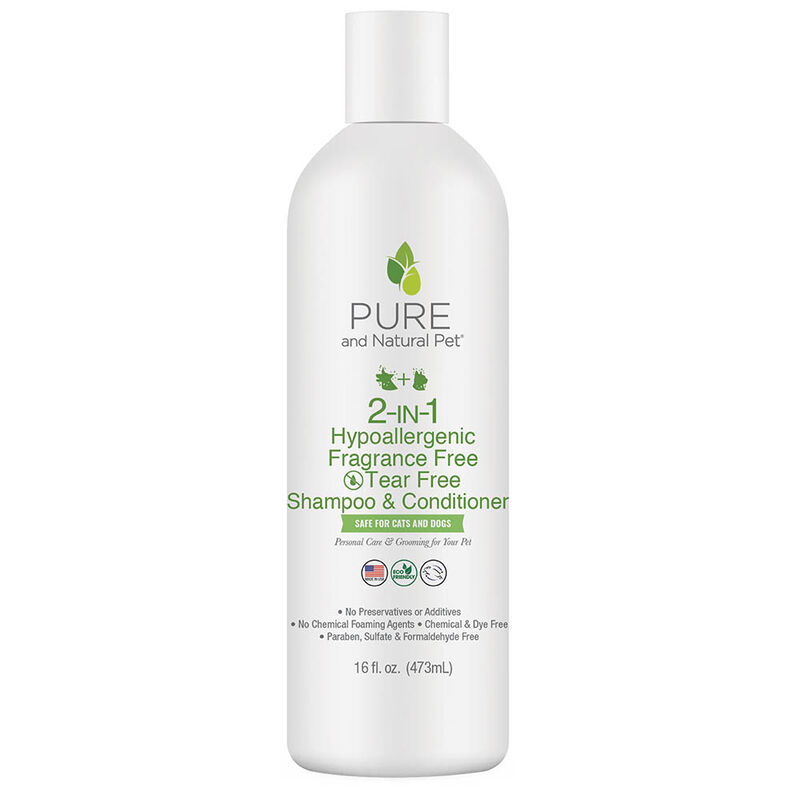 Pure and Natural Pet, 2-IN-1 Hypoallergenic Fragrance Free Tear Free Pet Shampoo & Conditioner - 16 image number null