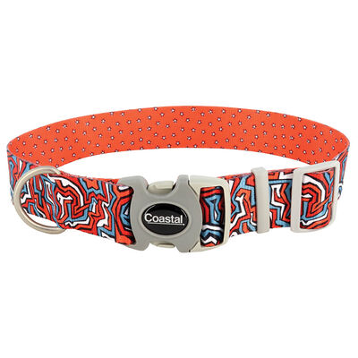 Adjustable Dog Collar, Red Blue Graffiti with Red Stars, Medium - 1" x 12"-18"