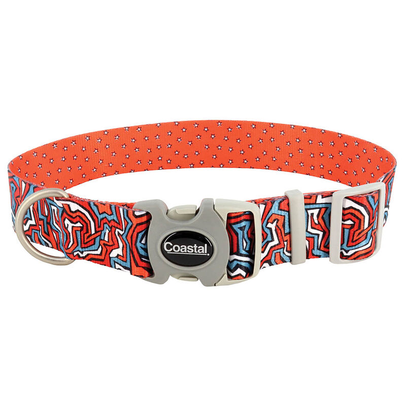 Adjustable Dog Collar, Red Blue Graffiti with Red Stars, Medium - 1" x 12"-18" image number null
