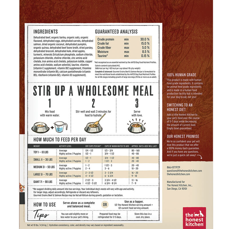 The Honest Kitchen, Gourmet Grains, Beef & Salmon Recipe - Freeze Dried Dog Food image number null